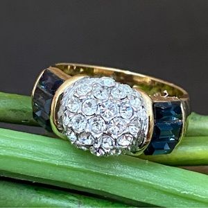 Vintage CZ Stone with Blue Baguette Gold-plated Ring Size 9
